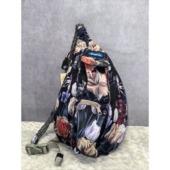 Kavu Mini Rope Sling Crossbody Bag Winter Bliss New W/ Tags Flower Print Canvas - Picture 1 of 4